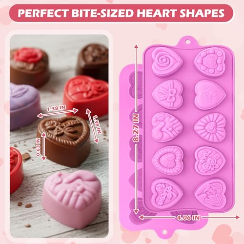 Image of HKNMTT Heart Molds Silicone Valentine's Day Chocolate, Small 10 Love Conversation Shapes Truffle Gifts Bite Size 3D Rose Candy Mould Gummy Jello Gelatin Cute Wax Melt Ice Cube Handmade Soap DIY Making