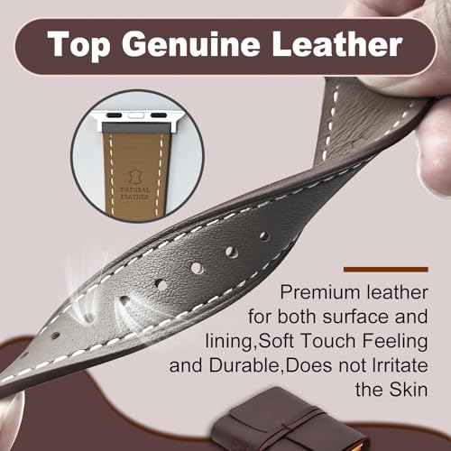 Genuine Leather Band Compatible with Apple Watch Bands for Women Men 49mm 46mm 45mm 44mm 42mm 41mm 40mm 38mm, Soft Leather Replacement Strap for iWatch Ultra/SE/Series 11 10 9 8 7 6 5 4 3 2 1