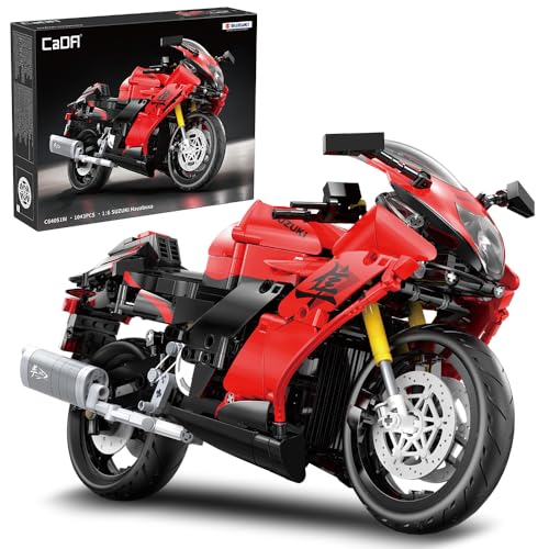 CaDA C64051W Motorcycle Building Block Set,Suzuki Hayabusa 1:6 Model，1043 PCS Licensed Superbike Replica with Functional Details & Display Stand