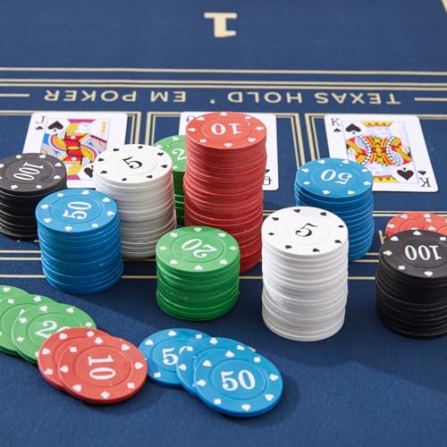 LHTHT Poker Chips,Poker Box,Poker Set,5 Farbzähler.Pokerchips mit Nennwert,die bei Pokerspielen verwendet Werden (200)