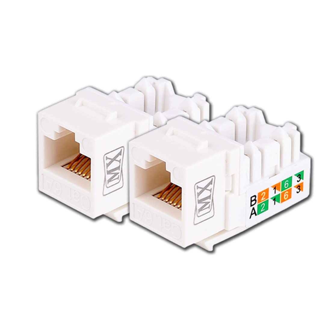 MXUTP Cat6A Keystone Jack 90 Degree (White) 8p8c Ethernet Cable Additional Extension Jointer Adapter Connector LAN Female to Female Extender Plug Compatible with Cat6 Cat5e Cable- MX4062 (Pack of 2)