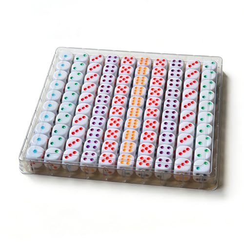 Riaaorr 100 Pack 16mm Colored Dot Game Dice Set with 10-Grid Storage Box