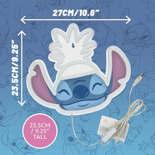 Image of Lilo & Stitch Pineapple LED Neon Wall Light, Officially Licensed Disney Lamp with Power Cord for Home, Bedroom, Living Space, Gift for Movie Fans - Paladone
