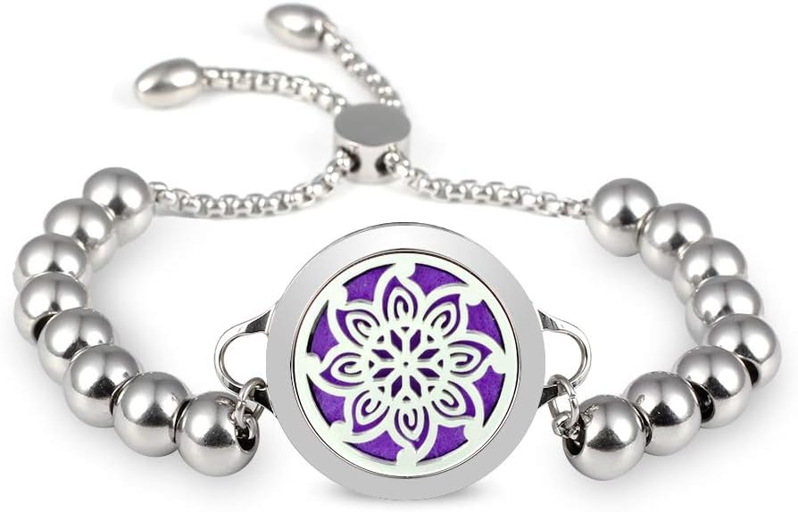 LADEMAYH Fashion Design Women Essential Oils Diffuser Bracelet Bangle Aromatherapy Jewelry, 25mm Stainless Steel Perfume Locket with 12 Felt Pads