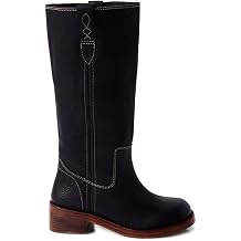 Agodor Vintage Knee High Boots for Women, Square Toe Banane Long Riding Boots Chunky Block Heel Comfortable Wide Calf Pull On Campus Boot