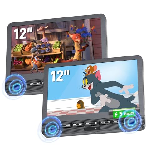 Arafuna 12\" DVD Player Auto 2 Bildschirme, Wiederaufladbar Kopfstütze für Auto, Unterstützung USB/TF-Karte, Sync Screen, und letzter Speicher Arafuna 12\" DVD Player Auto 2 Bildschirme, Wiederaufladbar Kopfstütze für Auto, Unterstützung USB/TF-Karte, Sync Screen, und letzter Speicher