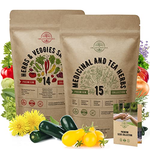 14 Herb, Tomato & Chili Pepper And 15 Medicinal & Tea Herb Seeds Bundle Non-Gmo Heirloom Seeds For Planting Indoor And Outdoor Over 5800 Salsa & Herb Seeds In One Value Bundle #TOP27