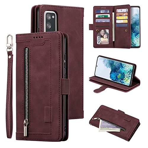 Coque Samsung S20 FE 5G étui portefeuille cuir bordeaux à rabat