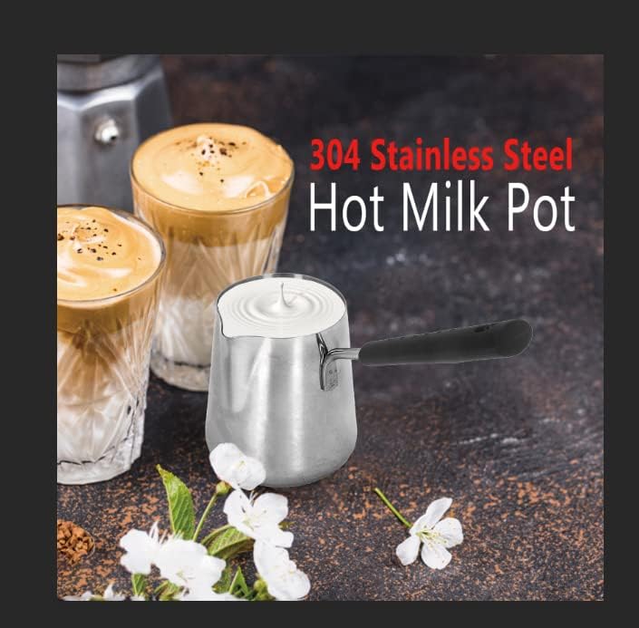 Miniatura 6 de Pilipane Cafetera turca pequeña de acero inoxidable Cezve Briki Ibrik de 12 onzas / 11.8 fl oz, calentador universal de mantequilla y leche, sartén