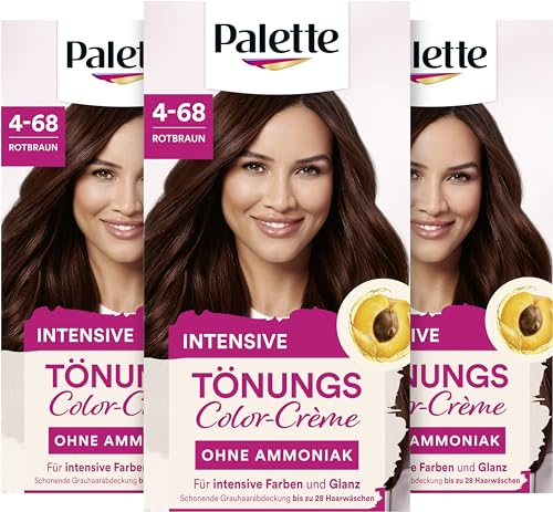 Palette Tönungscreme 4-68 Rotbraun (3 x 115ml), temporäre Coloration ohne Ammoniak für eine schonende Grauhaarabdeckung, Haarfarbe für schrittweises Auswaschen, hält bis zu 28 Haarwäschen