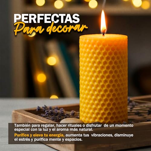 Miniatura 9 de Kerc - Velas De Miel - 10 Estilos, 3 Enrollada 10x5cm. 100 Ecológicas Y Artesanales. 33h Aprox. De Luz Para Purificar Espacios, Hacer Ritual, Decorar Y Obsequiar - Velas Decorativas, Con Aroma.