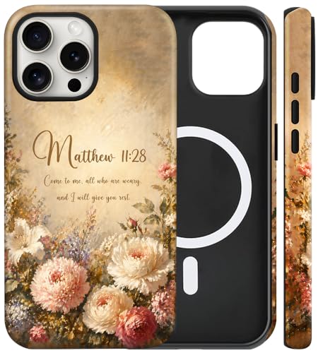 flewfun iPhone 16 Pro�p���C�P�[�X ���킢���L���X�g���̃X�}�z�P�[�X Matthew 11 28 Jesus Faith �ԕ� �ϏՌ� �X���� TPU �n�[�hPC�ی�d�b�J�o�[ MagSafe�Ή� �@���I�ȃM�t�g��