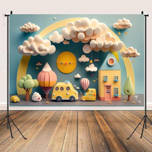 Fondo fotográfico Fiesta cumpleaños globos 7X5FT miniatura 4