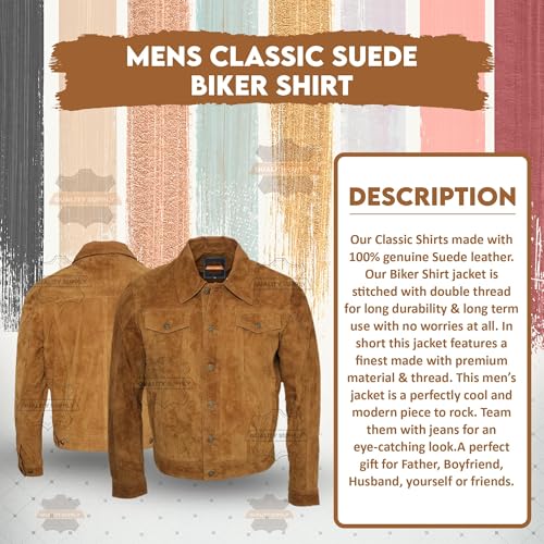 Image of Vintage Trucker Suede Leather Jacket Men - Classic Denim Biker Cafe Racer Causal Western Jacket