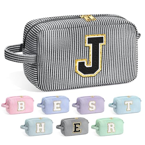 Image of YOOLIFE Initial Makeup Bag for Women - Monogram Cute Makeup Bags Cosmetic Case Toiletry Pouch for Women Her Best Friend Sister Teacher, Personalized Birthday Gifts for Women, Black J