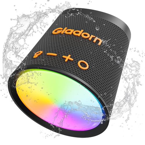Gladorn Portable Bluetooth Speaker Wireless with 9 Color Lights, 20H Playtime, Stereo Pairing, Deep Bass, IPX6 Waterproof, Bluetooth 5.3, Small Speaker for Home, Party, Outdoor, Camping, Beach, Gift