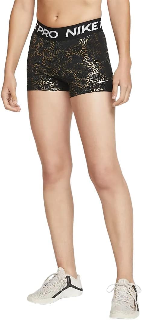 Nike Women's Dri-FIT Mid-Rise 3" Gold Swoosh Shorts (US, Alpha, Small, Regular, Regular)