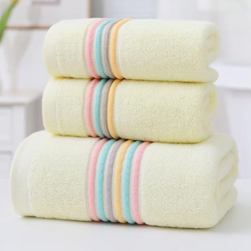 ABREEZE Pink Solid Towels Set of Three Colorful Lines Pattern Bath Towel Lightweight Soft Absorbent Towel Set Gift for Mother of Father