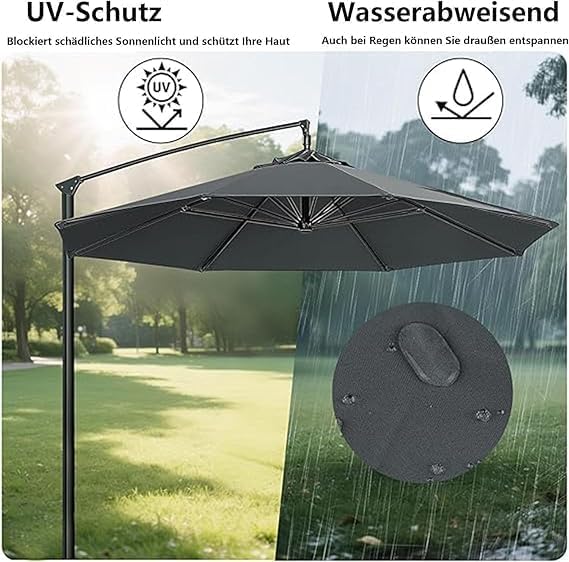SANTUO Sonnenschirm Ersatzbezug 2m/2.3m/2.5m/2.7m/3/3.5m/4m 6/8 Streben, UV-Schutz Ampelschirm Bezug, Wasserdicht Schirmbezug Sonnenschirm Ersatzteile für Balkon, Garten, Pool und Strand