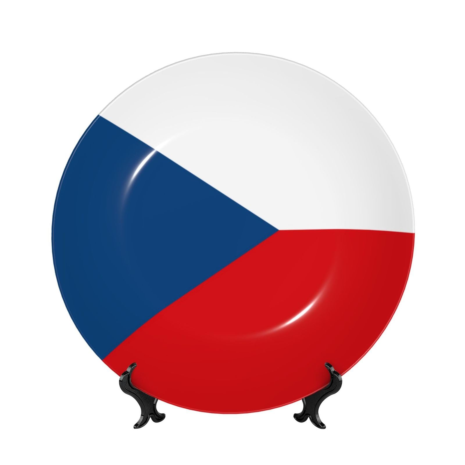SXZVVBN Flag of the Czech Republic Bone China Decorative Plate Art with Stand Removable Adhesive Hanging for Home Office 7in