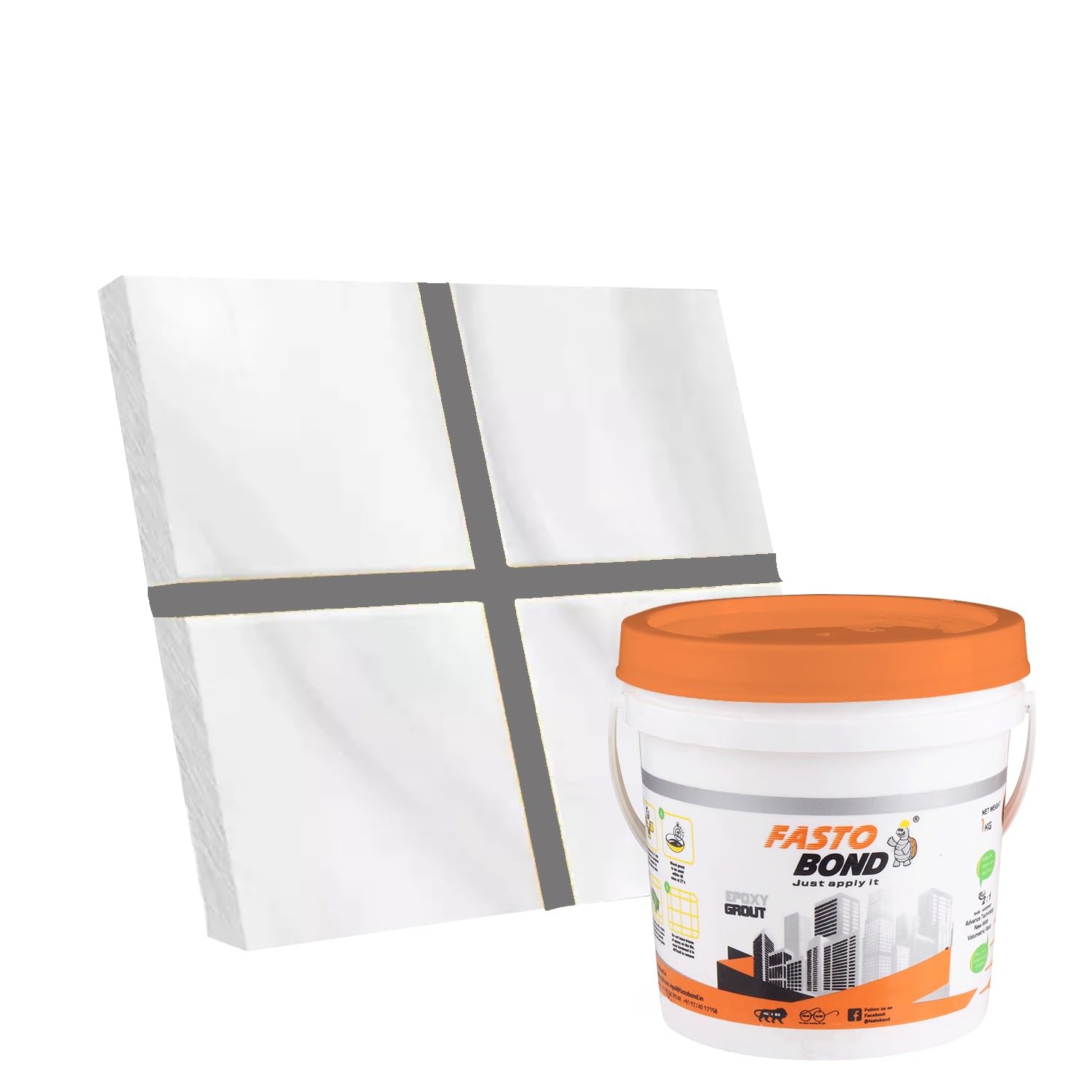 Fastobond Epoxy Grout For Tiles - 1 Kg - Dark Gray Color Epoxy Tile Grout_Fastobond | 3 components only | Premixed Filler for uniform finish