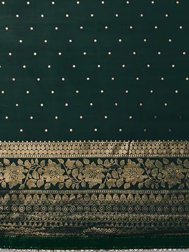 Image of SAMAH Women's Georgette Foil Printed Lace Work Saree with Unstitched Blouse Piece