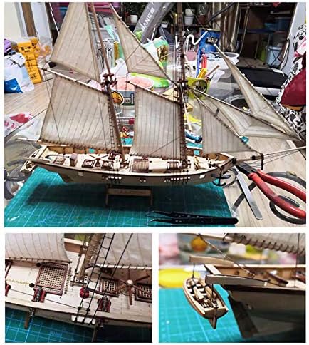 Hengqiyuan Wooden Sailing Boat Kit, Wooden Boat Model Kits for Adults To Build Wooden Boat Model Kits Tools Home DIY Model Decoration Boat Gifts,A,40x15x30cm