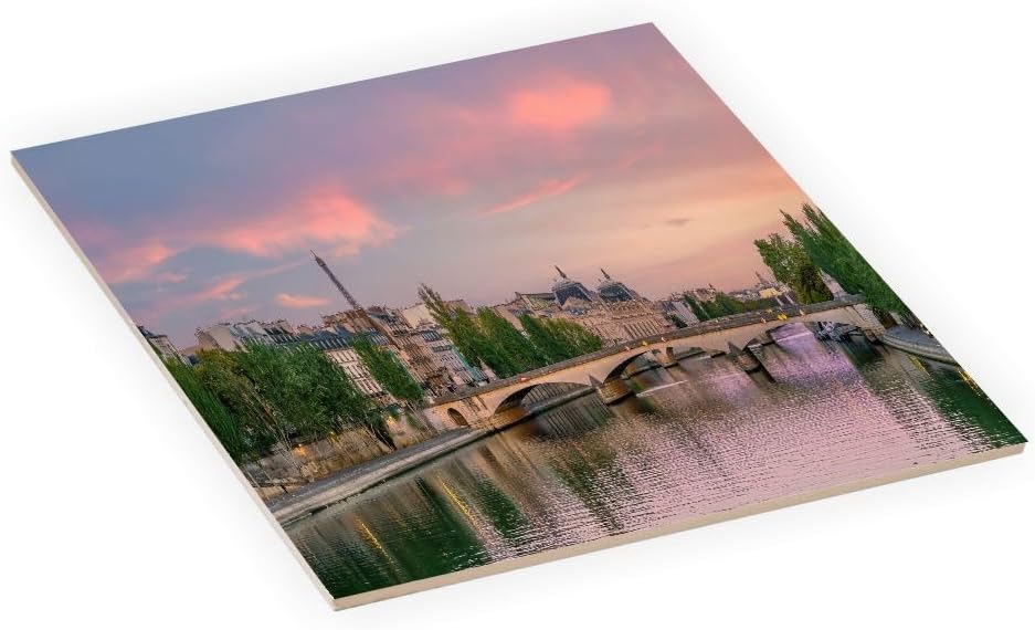 4 Inch Square Decorative Ceramic Tile (Art) for Wall or Decor Featuring Image of The City Skyline with Eiffel Tower Backdrop in France, fran2