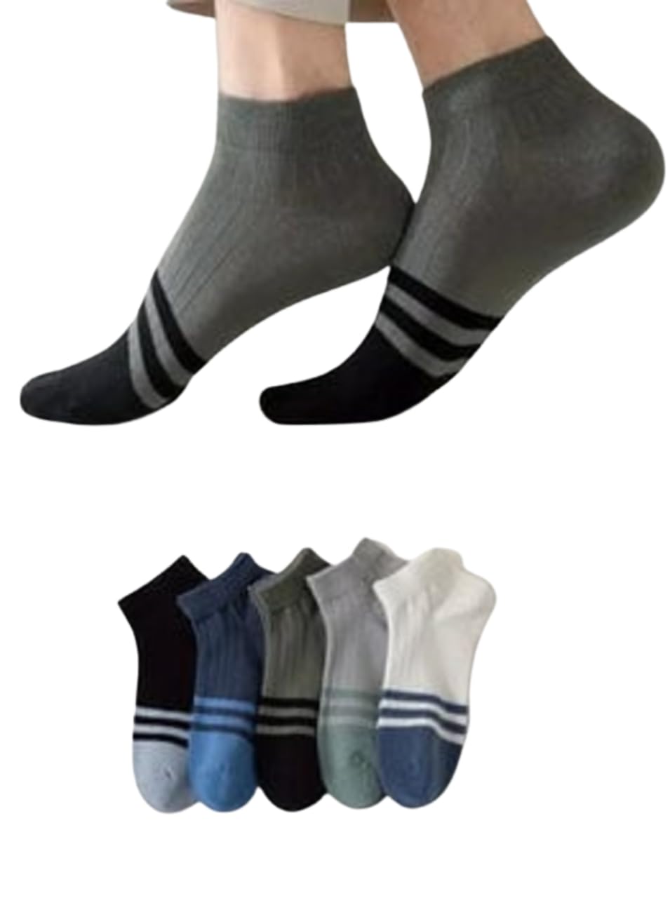 rozzyblue Men’s Cotton Ankle Socks with Sporty Double Stripes Breathable Low Cut Casual Socks Gym, Running & Walking Soft Stretch Comfort, Sweat Absorbent, Durable Multipack Socks for Men & Boys-picture-13