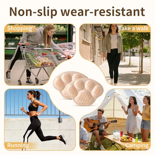 Image of 4 PRS 4D Cushioned Heel Grips - Pads for Big Shoes (Beige) | 4D non-slip massage pads designed to prevent heel slipping and blisters. Premium inserts for loose shoes too big.