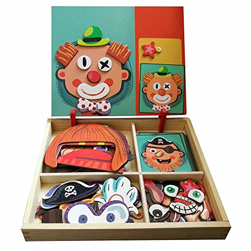 QIAONIUNIU Wooden Magnetic Jigsaw Puzzles Toy, Toddler Craft Toys Educational Travel Puzzle Games Double Sided Drawing Easel for Boys and Girls