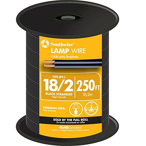 Southwire 49910344 250' Black 18 Gauge 2 Wire Lampwire