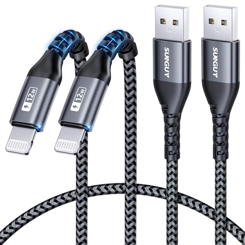 SUNGUY Cable iPhone Court 0.5M, 2 pièces Cable USB vers Lightning Nylon Cable Lightning Compatible avec iPhone 14/13/12/11 Pro Max Mini Xs 8 7 6 5 Plus, iPad...