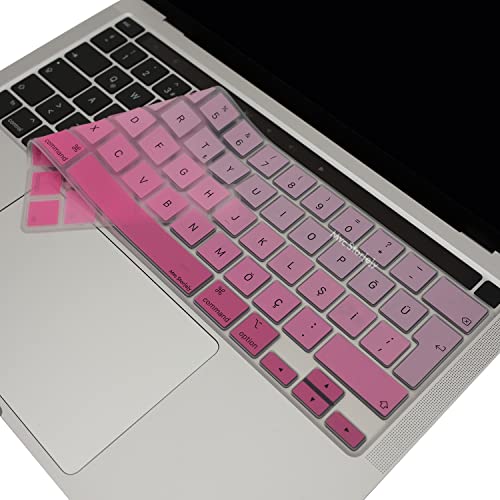 MacBook Pro Türkçe Q Klavye Koruyucu A2338 M1 M2 A2251 A2289 A2141 Uyumlu Silikon Keyboard Cover Touch Bar 13 inç 16 inç Pembe