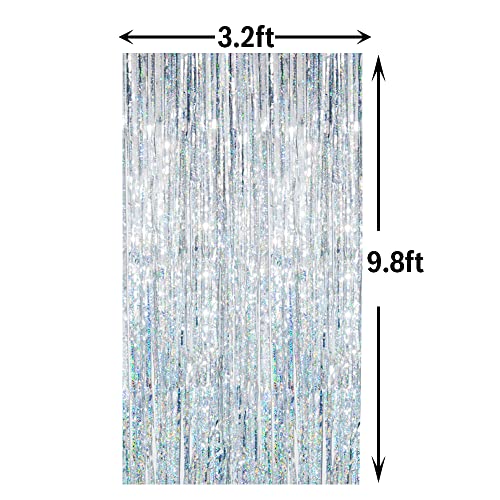 Goer 3.2 Ft X 9.8 Ft Metallic Tinsel Foil Fringe Curtains Party Photo Backdrop Party Streamers For Birthday,Graduation,New Year Eve Decorations Wedding Decor (3 Pcs, Shiny Silver) #TOP5