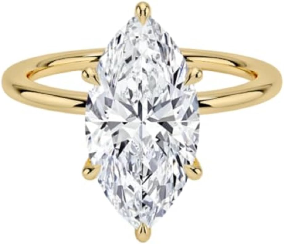 10K/14K/18K Solid Gold Marquise Cut Moissanite Engagement Ring 1-5 CT Solitaire Classic Wedding Ring for Women Birthday Gifts for Her