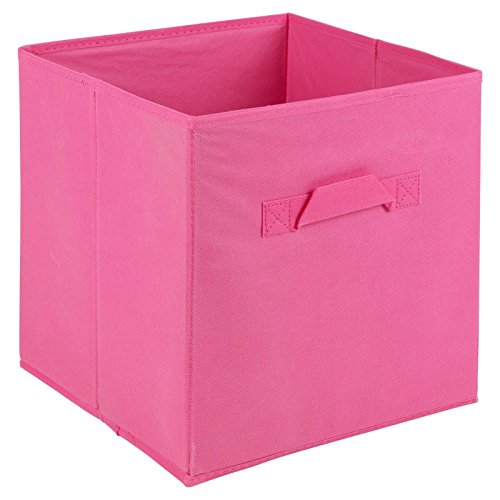 URBNLIVING Collapsible Storage Cube Drawer Box with Carry Handles (Dark Pink - 27x27x35)