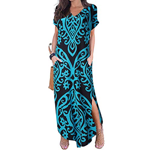 Sunnywill Women Skirt, Women's Casual Sleeve V-Neck Print Maxi Tank Long Dress Womens Popular Durable Beach Clothes Evening Party Dress Green