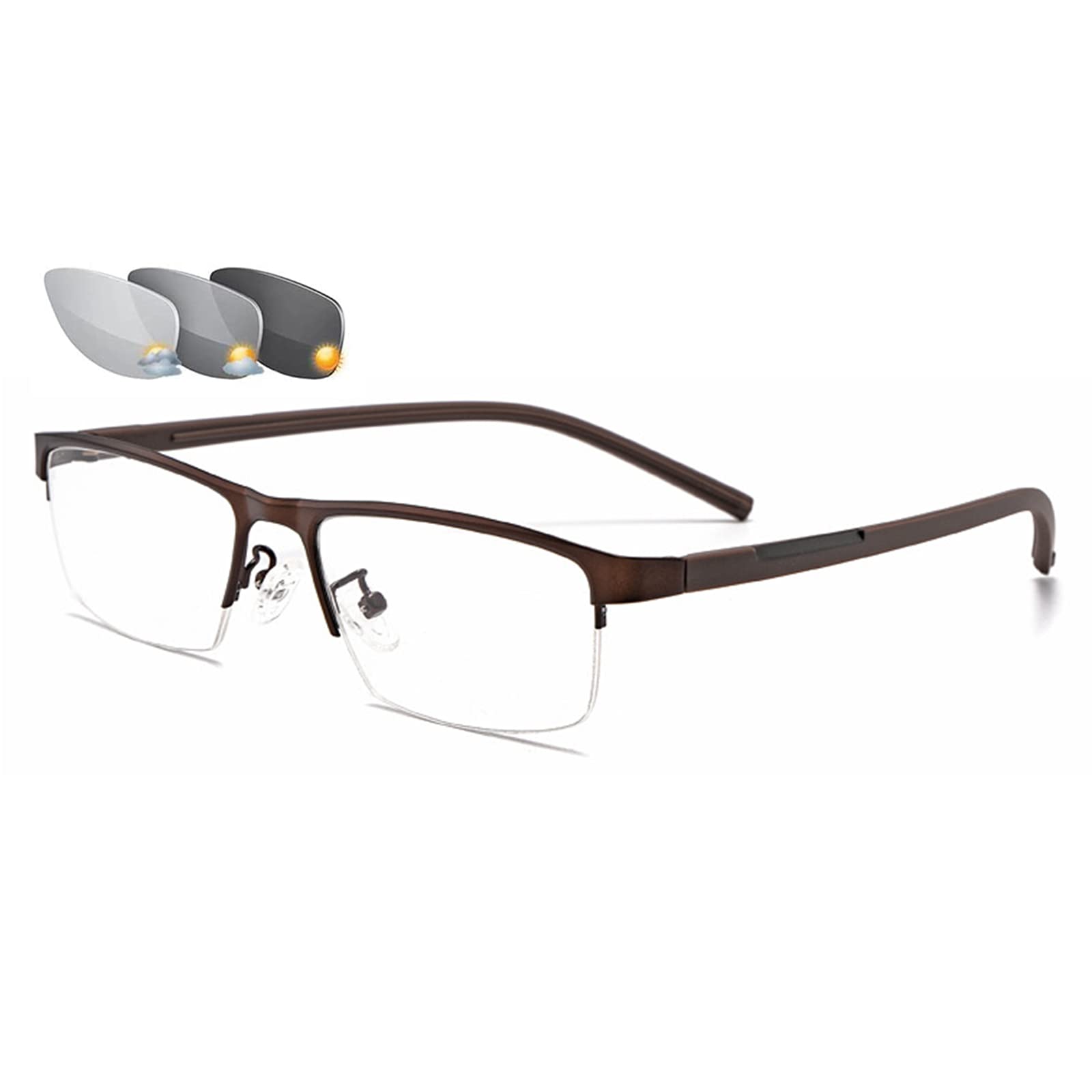 Męskie okulary do czytania z metalową ramką Photochromic Transition UV400 Okulary przeciwsłoneczne HD Soczewki z żywicy Okulary w podeszłym wieku + 1.0 do + 3.0, Blue-+2.75