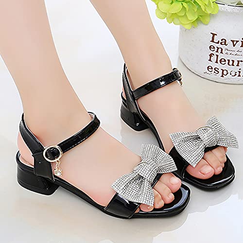 Girls' Sandals Toddler Princess Sandals Beach Shiny Crystal Non-slip Shoes Baby Girls Kids Girl's shoes (Black, 1.5 Big Kids)4