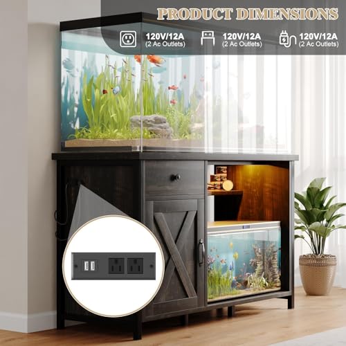 4Ever2Buy PART-0006 55-75 Gallon Aquarium Stand With Power Outlets & Led Light, Metal Frame Fish Tank Stand With Drawer & Barn Door, Turtle Reptile Terrariums Stand thumb #4