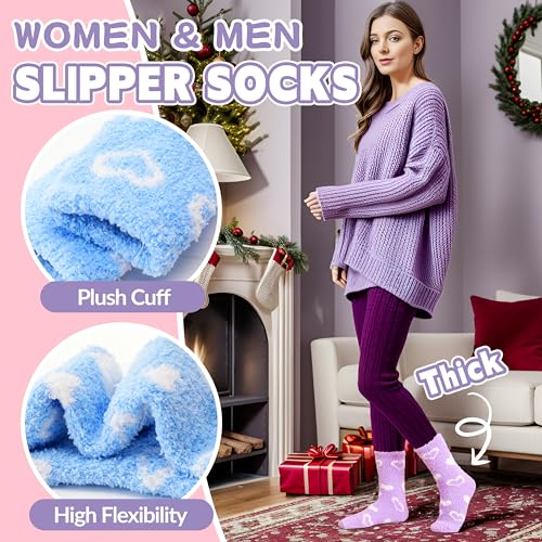 Image of Fuzzy Slipper Socks Thick Fluffy Warm Winter Cozy Plush Soft Sleep Home Socks for Women Men