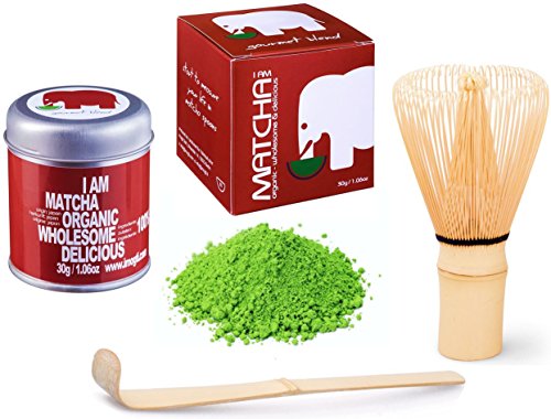 original JAPAN BIO Matcha Set GOURMET - mit dem GOLD Prämierten imogti Gourmet Blend - (30g original Gourmet Blend Bio Matcha + Matcha Besen + Matcha Löffel)