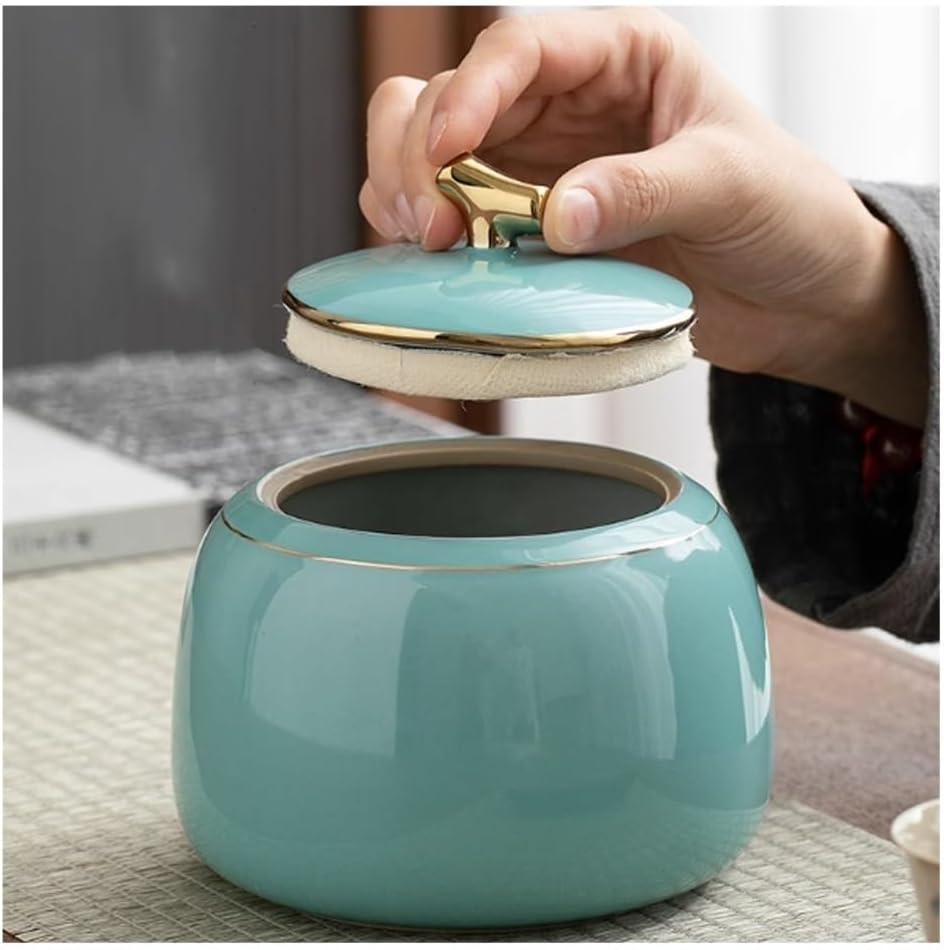 Tea Container Ceramic Tea Caddy Storage Container Tins Jar with Airtight Lid Tank 800ML(Blue)
