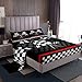 Racing Car Kids Sheet Twin Size,Boys Girls Adults Bedroom/Gamer Decor,Flags Checkered Grids Geometric Bedding Set,Modern Sports Stylish Black White Bed Sheet Set 3pcs(Fitted + Flat + 1 Pillowcase)