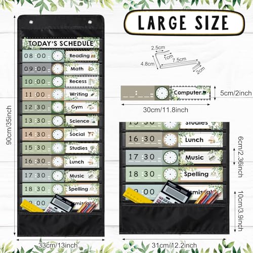 Daily-Schedule-Pocket-Chart-for-Classroom-131-Pockets-with-42-Designed-Schedule-Cards-Farmhouse-Greenery-Classroom-Kids-Daily-Schedule-Pocket-Chart-for-Home-Back-to-School-Classroom-Decorations Daily Schedule Pocket Chart for Classroom 131 Pockets with 42 Designed Schedule Cards Farmhouse Greenery Classroom Kids Daily Schedule Pocket Chart for Home Back to School Classroom Decorations