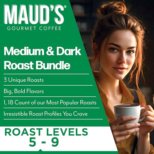 Image of Maud's Dark Roast, Medium Roast & French Roast Coffee Pods Bundle, 54 ct, Single Serve Pods - 100% Arabica Coffee, Compatible with Keurig K Cups Maker