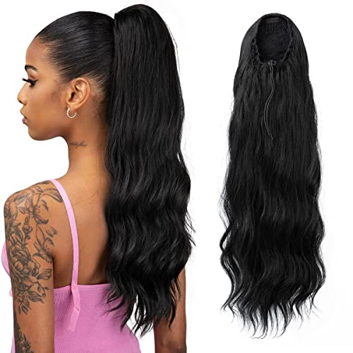 Yumoreal Drawstring Ponytail Extension For Women, 22 Inch Body Wave Pony Tails Hair Extensions Synthetic Hairpieces For Women Black #TOP19