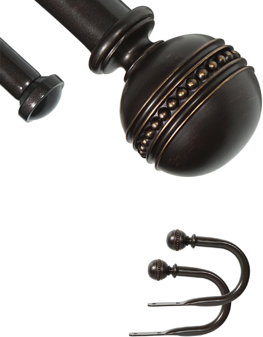 1" Curtain Rod with Sable Finials - 48" to 84", Weathered White