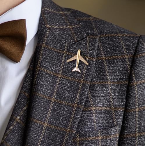 Image of Gold Plated Airplane Brooch Pin for Women Men Vintage Pilot Lapel Pin Suit Jackets Blazers Coats Unique Travel Themed Gifts for Aviators Graduation Birthday